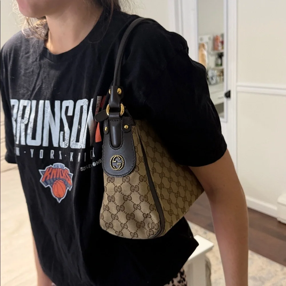 Gucci Monogram Beige and Brown Shoulder Bag - Picture 12 of 13